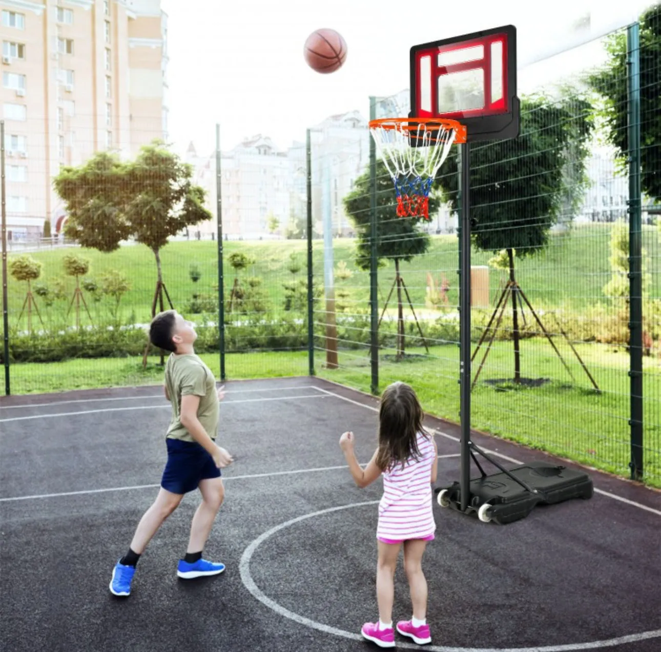 Super Fun Portable Adjustable Height Basketball Net Hoop With Wheels | 4.3ft-8.2ft | Indoor | Outdoor