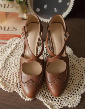 Vintage High-Heeled Cross-straps Mary Jane Shoes