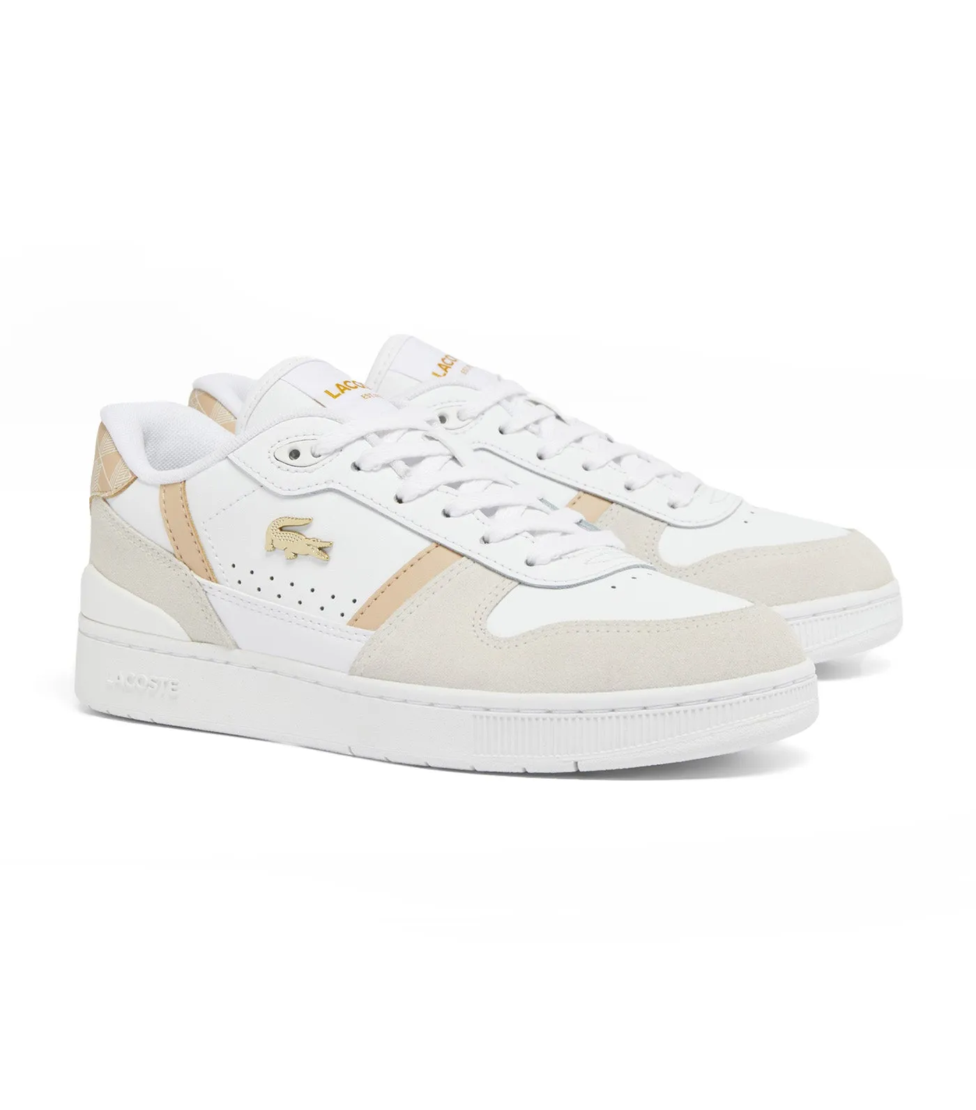 Women's T-Clip Set Trainers With Monograms White/Light Brown