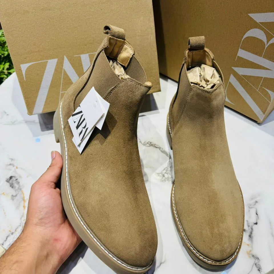 Zara Chelsea Boots Suede Leather For Men Shoes